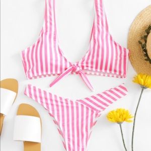 Pink and white striped bikini